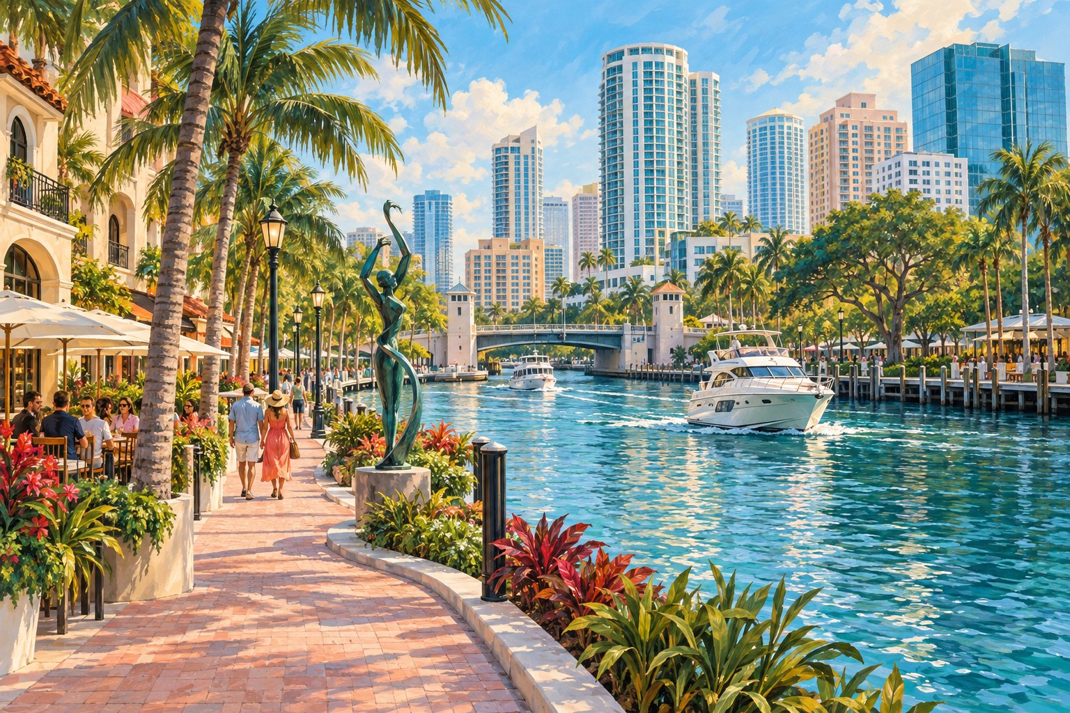 A New River promenade mood, original interpretive illustration.