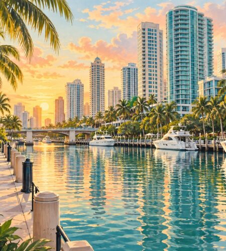 Original interpretive illustration of Fort Lauderdale skyline and waterways