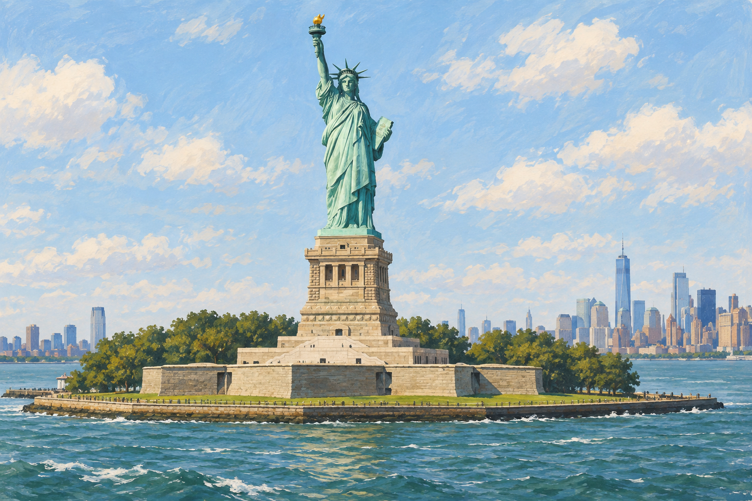 Editorial illustration of the Statue of Liberty