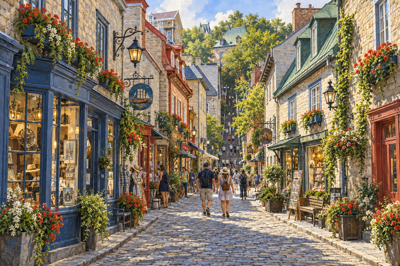 Interpretive illustration of historic Petit-Champlain streets