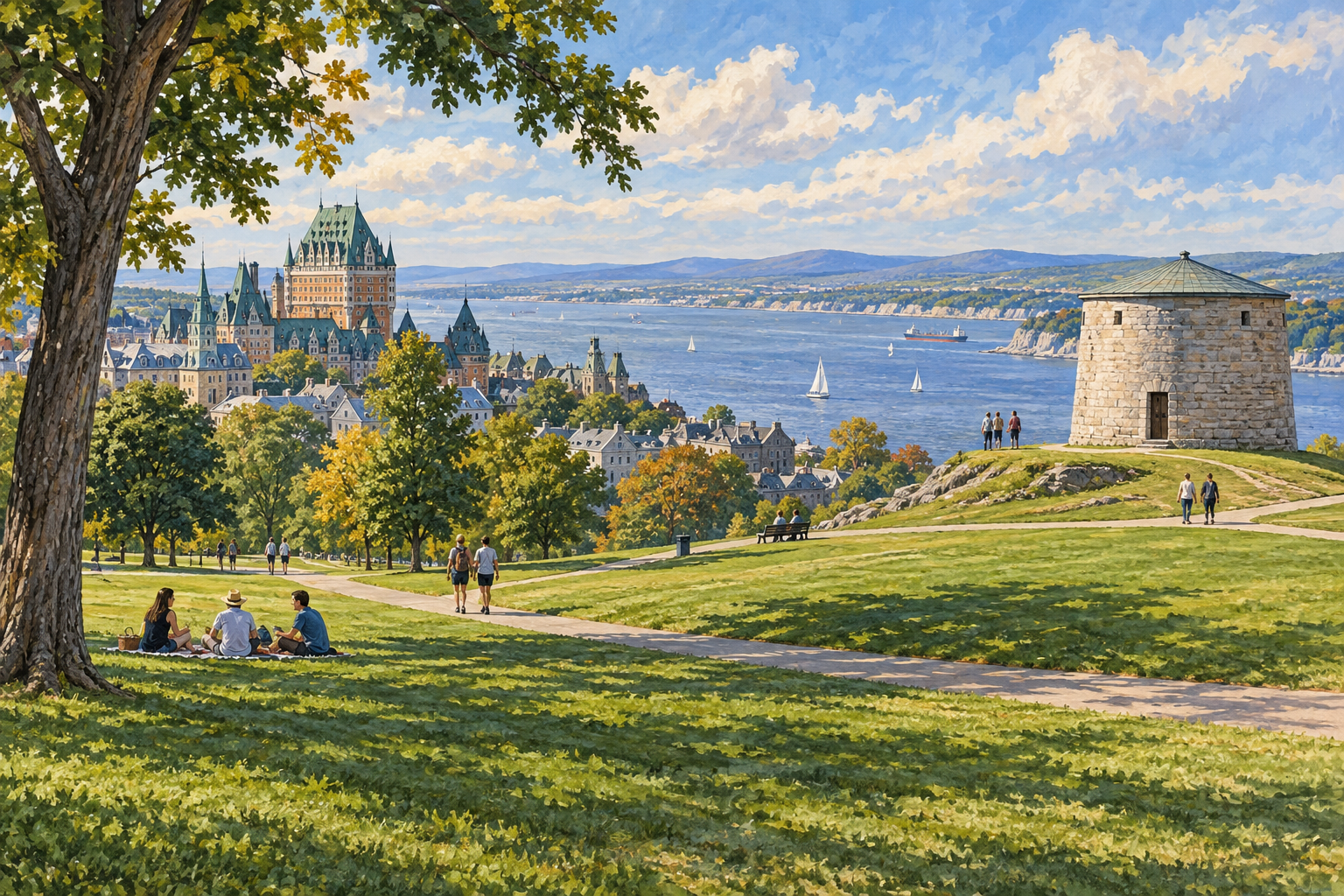 Editorial illustration of the Plains of Abraham landscape