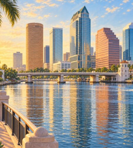 Original illustration of Tampa skyline and waterfront